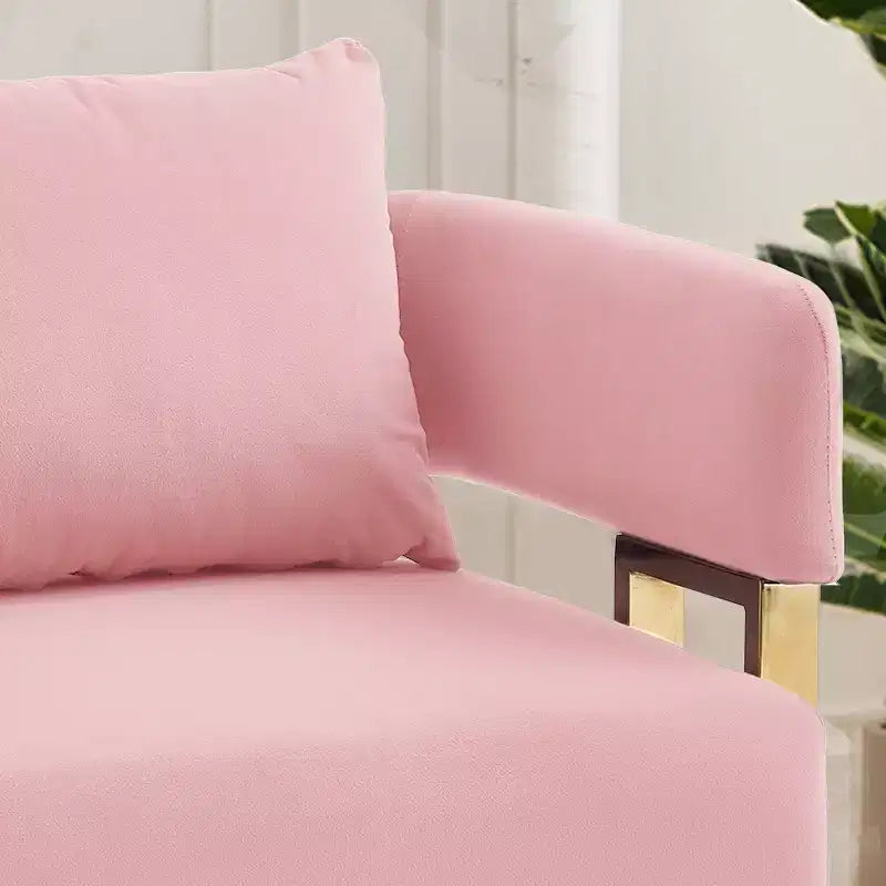 Set van 2 moderne gestoffeerde fauteuils met gouden metalen poten voor woonkamer, slaapkamer of kantoor