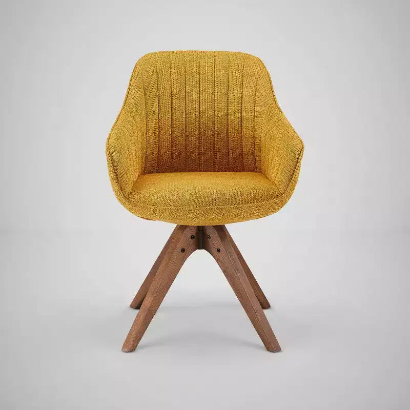 Poltrona girevole d'accento Art Leon in tessuto confortevole con gambe in legno massello di rovere