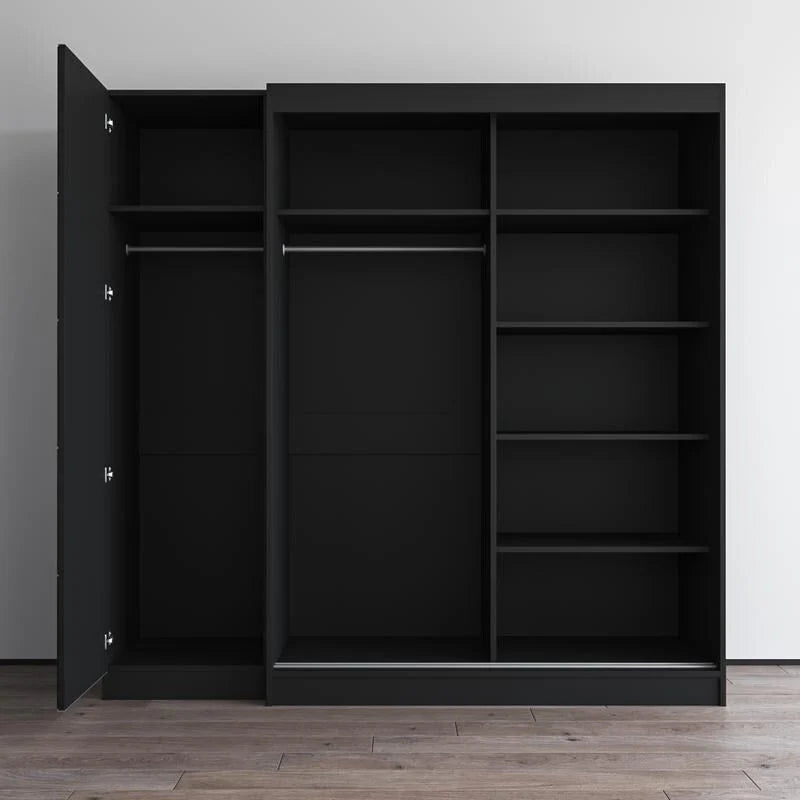 Armoire à 2 portes avec miroir et façade en verre, pour 2 personnes (gris / noir / blanc)