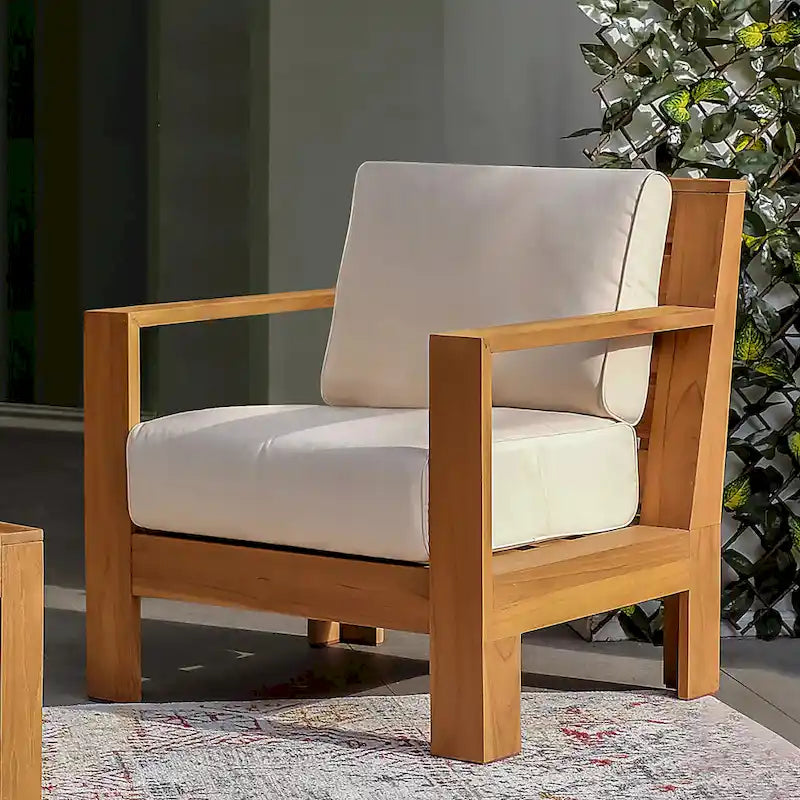 Cambridge Casual Logan 3-teiliges Teakholz-Set für draußen mit Sunbrella-Kissen