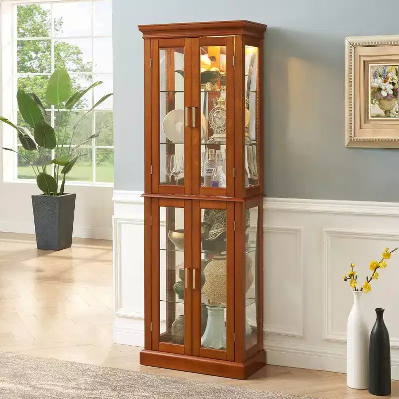 Vitrine, Vitrinenschrank mit 6 verstellbaren Einlegeböden und Türen aus gehärtetem Glas, hoher Schrank für Wohnzimmer und Schlafzimmer