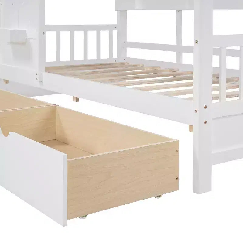 Whisen Hausbett in Einzelgröße für Kinder, Spielhausbett mit 2 Schubladen und Ablage