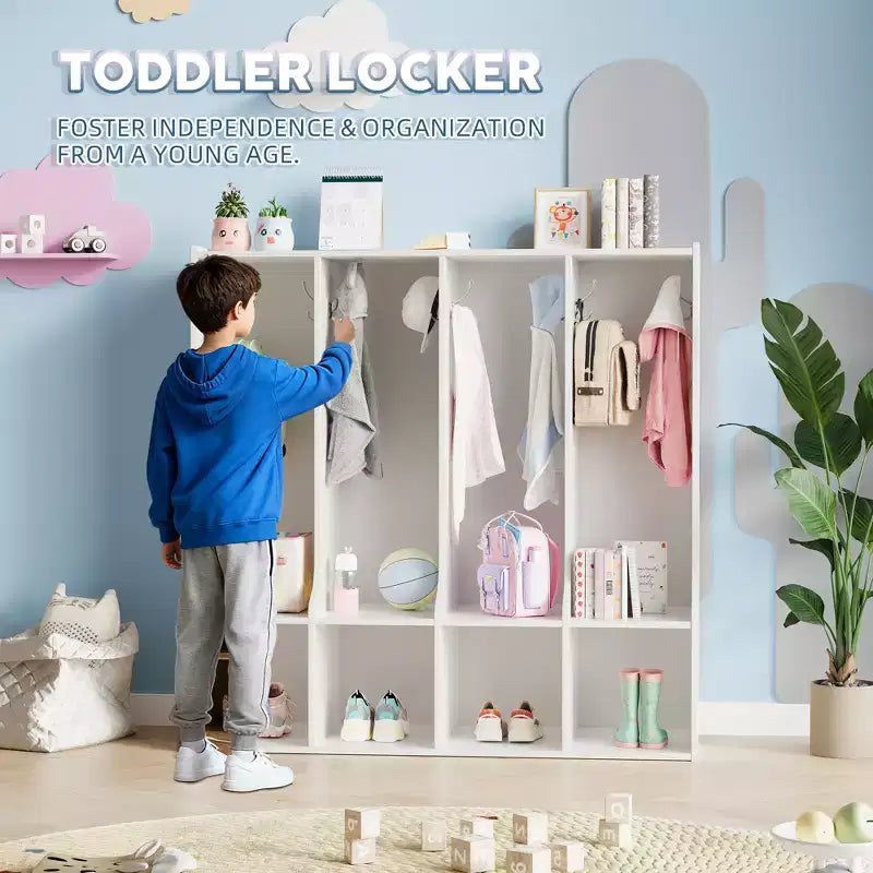 Acekool Garderobenschrank für Kinder mit 4 Fächern und 8 Haken für Klassenzimmer, Kinderzimmer und Zuhause