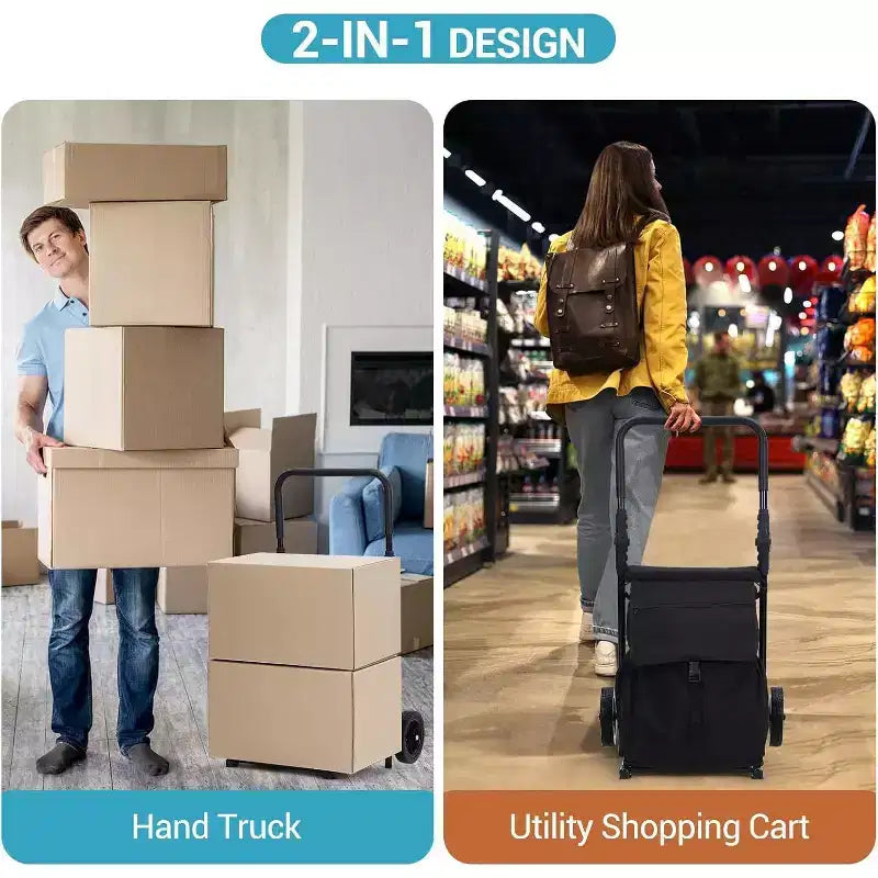 Carrello pieghevole Acekool 2-in-1 con borsa impermeabile rimovibile, cuscino di seduta spesso e manico regolabile antiscivolo, nero