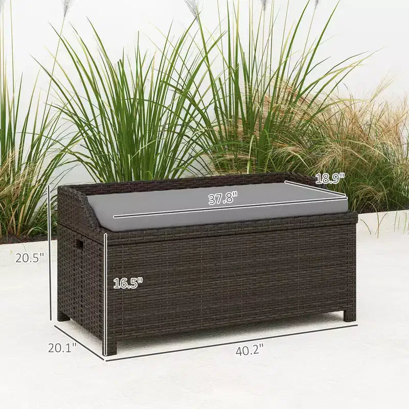 Banc de rangement extérieur en osier avec coussin