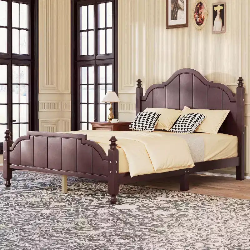 Vintage-Queen-Plattformbettgestell - Massives Kiefernholz, MDF-Kopfteil, kein Boxspring erforderlich