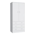 Armoire moderne à deux portes de 19 avec 3 tiroirs et 1 tringle à vêtements pour chambre