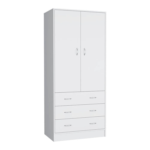 19 Moderner zweitüriger Kleiderschrank mit 3 Schubladen und 1 Kleiderstange fürs Schlafzimmer