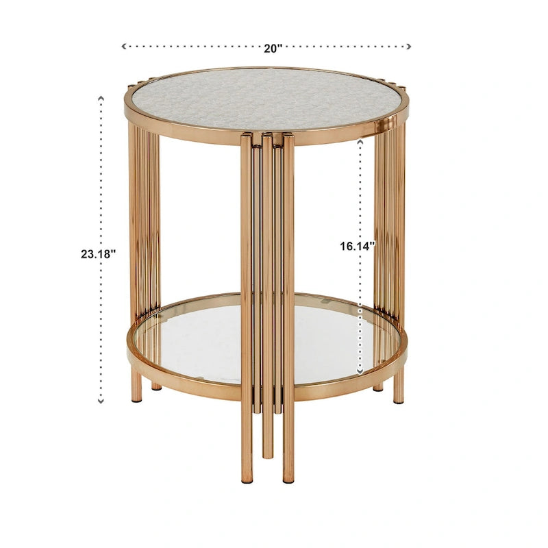 Table Bruges à plateau en verre texturé et finition or champagne avec étagère, par iNSPIRE Q Bold