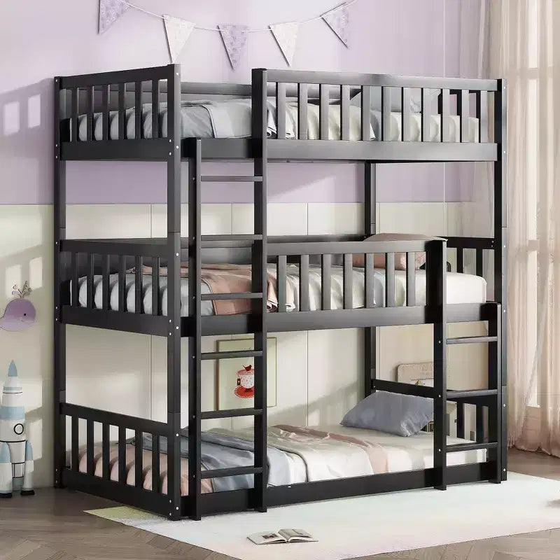 Letto a castello triplo per bambini, con tre letti singoli sovrapposti e separabili, scala e spondine, convertibile in 3 letti
