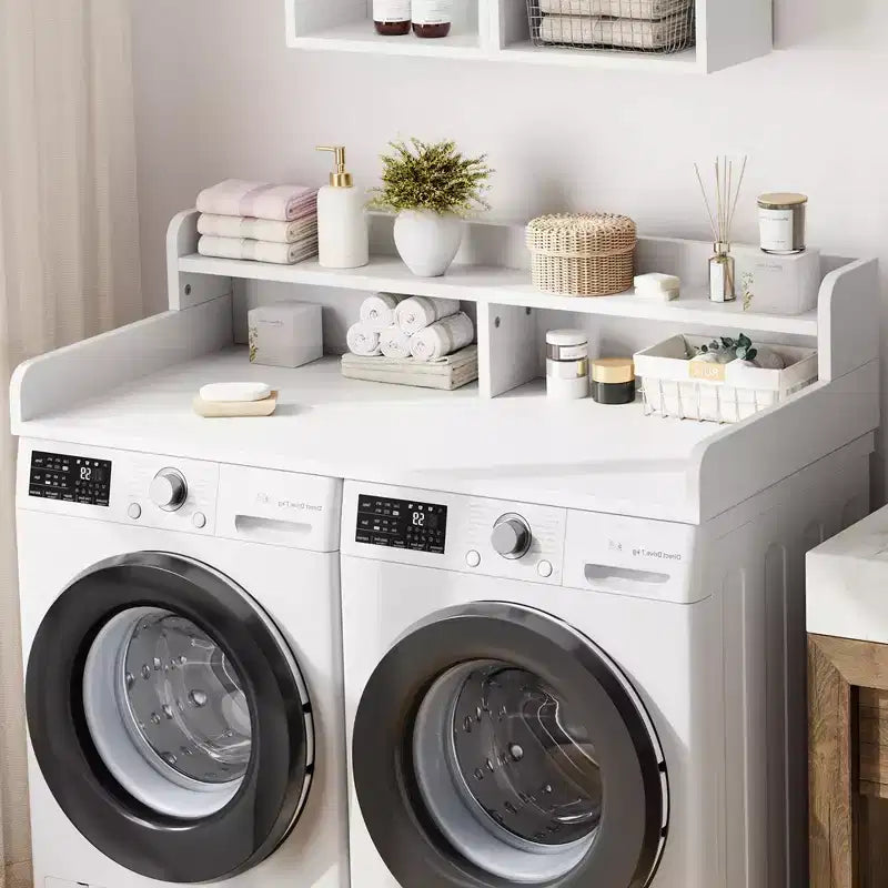Plan de travail à 2 niveaux pour lave-linge et sèche-linge avec étagère ou tiroirs, couvre-linge avec tapis antidérapant, plateau de 54X27.5 pour plier le linge