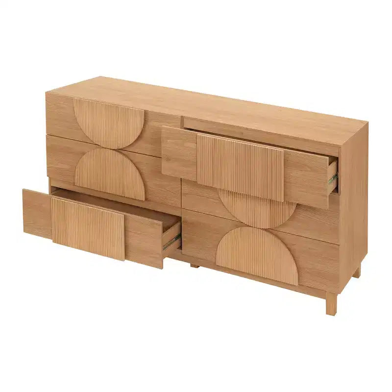 Moderne geometrische Kommode mit 6 Schubladen, breiter Stauraumschrank mit Halbkreismuster für Schlafzimmer und Wohnzimmer