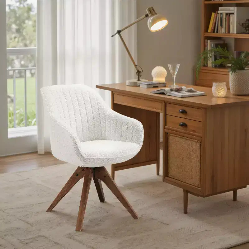 Art Leon comfortabele draaibare fauteuil van stof met poten van massief eikenhout