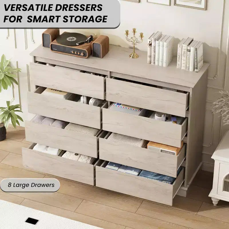Moderne ladekast voor de slaapkamer met 8 lades, houten opbergmeubel voor de kledingkast, brede ladekast