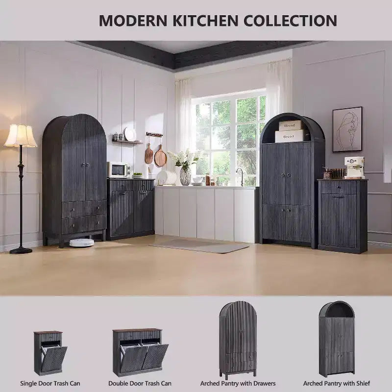 Dispensa da cucina alta 71 con arco, mobile contenitore moderno con 3 ripiani regolabili e 6 ripiani nelle ante, per cucina e soggiorno