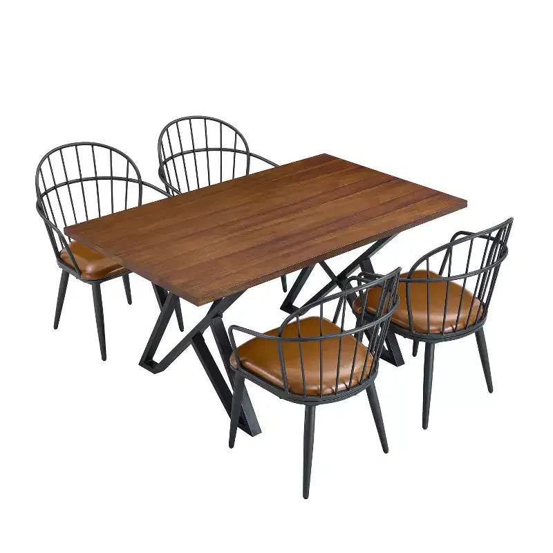 Set da pranzo da 5 pezzi con 4 sedie e tavolo rotondo/quadrato, nero+naturale/noce-ModernLuxe