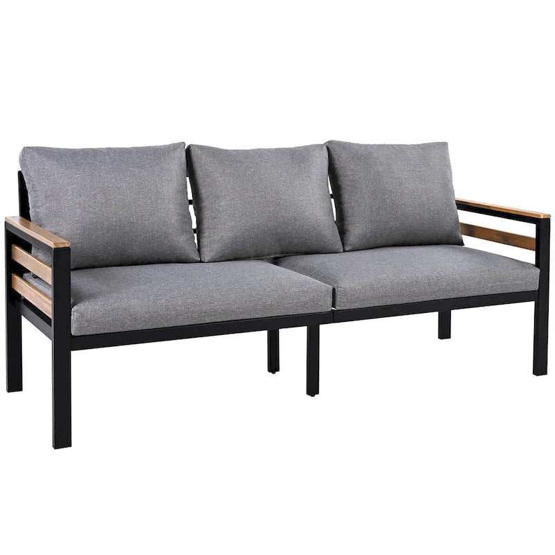 4-delige loungeset voor buiten voor 5 personen met salontafel van massief hout en afneembare kussens