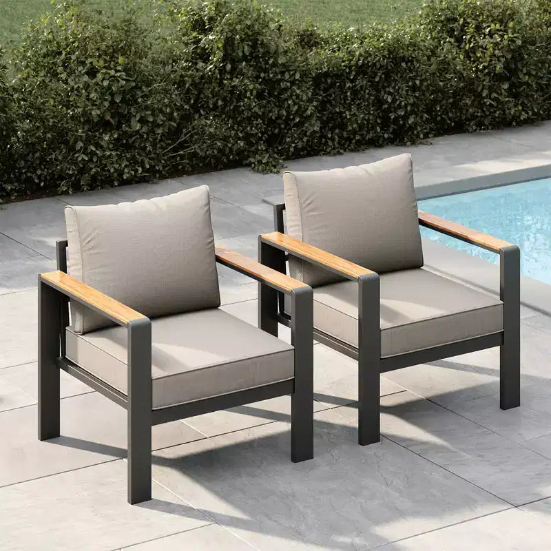 Set di mobili da patio in alluminio, divano componibile da esterno con 5 cuscini spessi, 4 braccioli e tavolino da caffè per giardino, terrazza e cortile