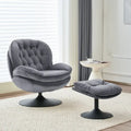 Fluwelen draaifauteuil met voetenbank, ronde leesfauteuil met voetenbankset, 360 draaibaar, metalen frame