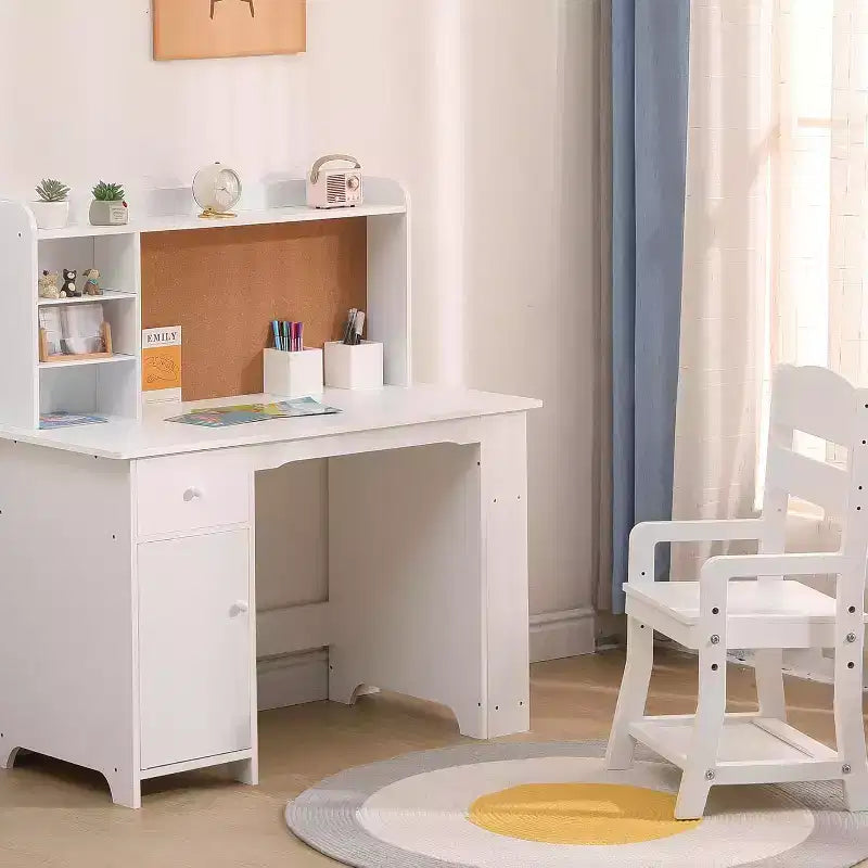 Bureau et chaise pour enfant, ensemble pour garçons et filles, bureau d'écriture en bois avec bibliothèque, tableau d'affichage, placard et tiroir, pour les 3-8 ans
