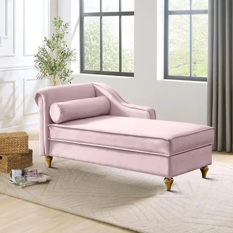 Méridienne élégante de style français en velours avec rangement et coussin