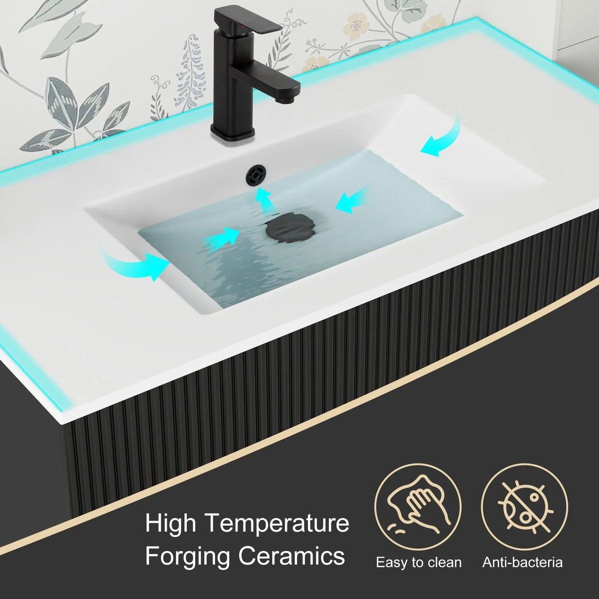 Ensemble meuble-lavabo de salle de bain Wavy Line 30/36/48 avec lavabo et robinet