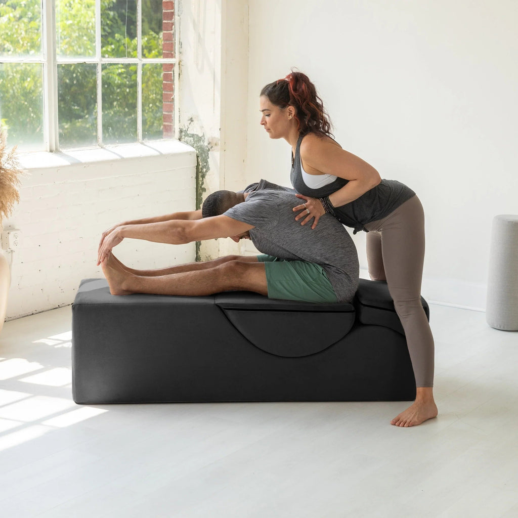 Méridienne convertible Avana Kami / yoga et massage - pouf 2-en-1 avec chaise longue de yoga pliable dissimulée, microvelours - N/A