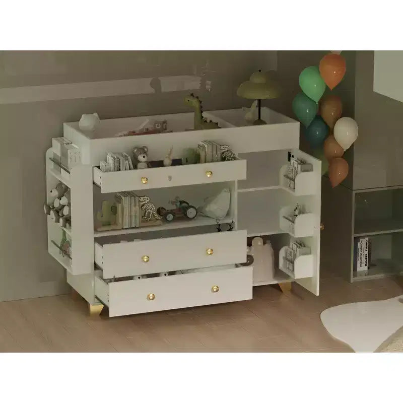 JVNOXK 54 Zoll breiter moderner Schminktisch, breites Tischplatten-Design, drei Schubladen, Kommode mit 12 Schubladen und Ablagefächern, Weiß