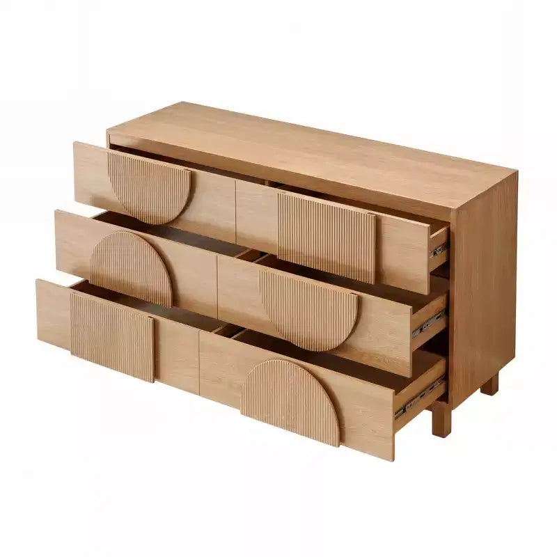 Moderne geometrische Kommode mit 6 Schubladen, breiter Stauraumschrank mit Halbkreismuster für Schlafzimmer und Wohnzimmer