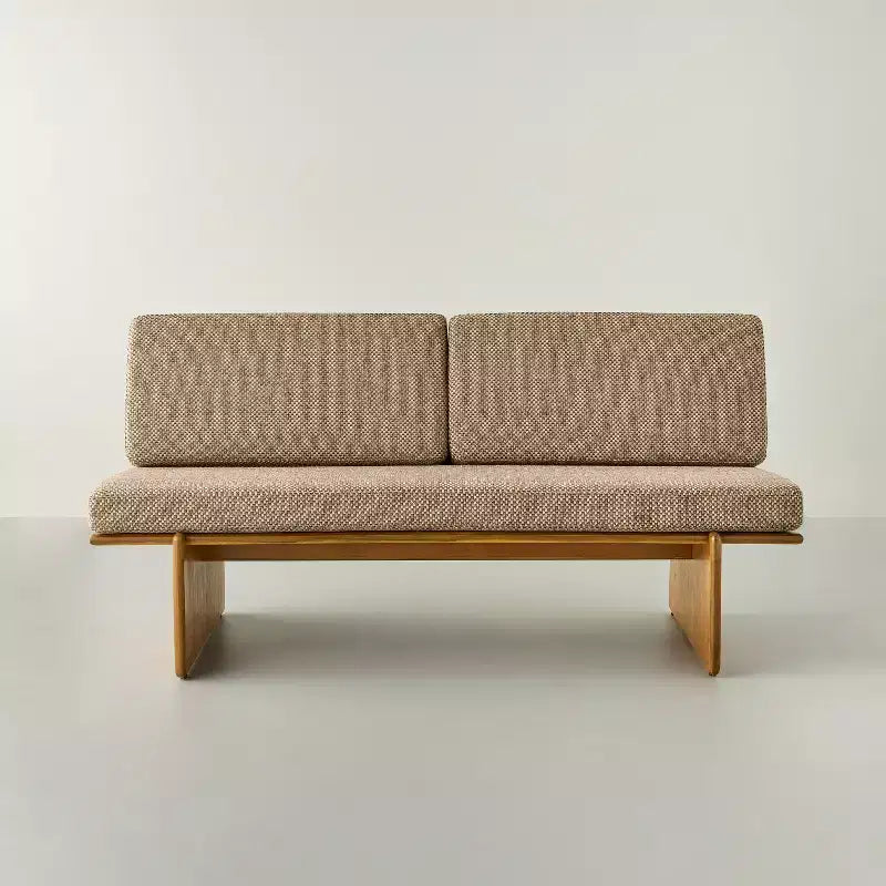 Mushroom Weave Upholstered Mid-Century Bench with Back - Hearth & Hand? with Magnolia
