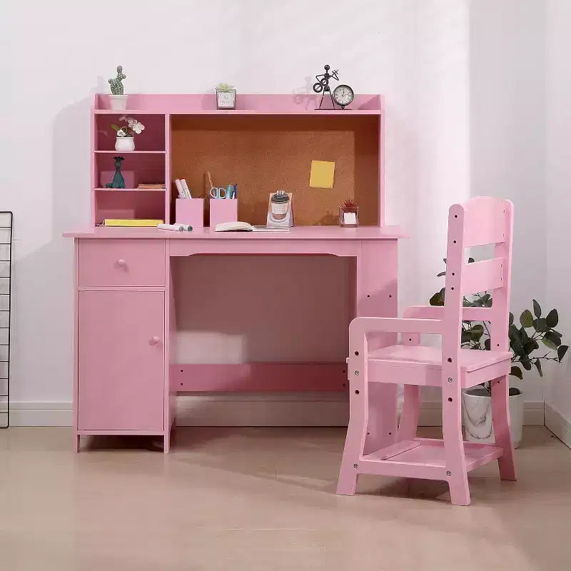 Bureau et chaise pour enfant, ensemble pour garçons et filles, bureau d'écriture en bois avec bibliothèque, tableau d'affichage, placard et tiroir, pour les 3-8 ans