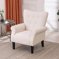Erommy moderne fauteuil, fauteuil met hoge rugleuning, gestoffeerde eenzitsbank met knopen en houten poten voor de woonkamer