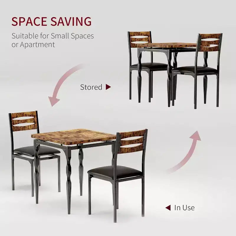 Eetset van 3 delen voor kleine ruimtes, tafel en 2 stoelen met spiraalpoten, compacte keukentafelset voor appartementen