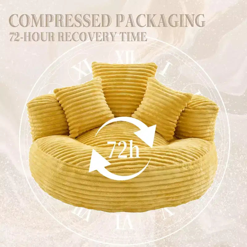 Sitzsacksofa für Erwachsene und Kinder, übergroßer Cord-Sitzsack mit 3 Kissen und Armlehnen für Wohnzimmer und Schlafzimmer - ModernLuxe