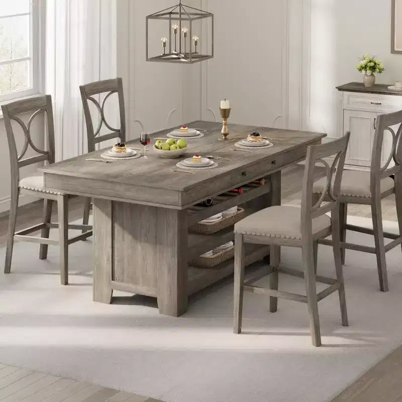 60-Zoll-Kücheninsel mit Stauraum, stationärer Küchentisch im Landhausstil mit 4 Ebenen und großer Arbeitsplatte für Küche, Esszimmer und Wohnzimmer