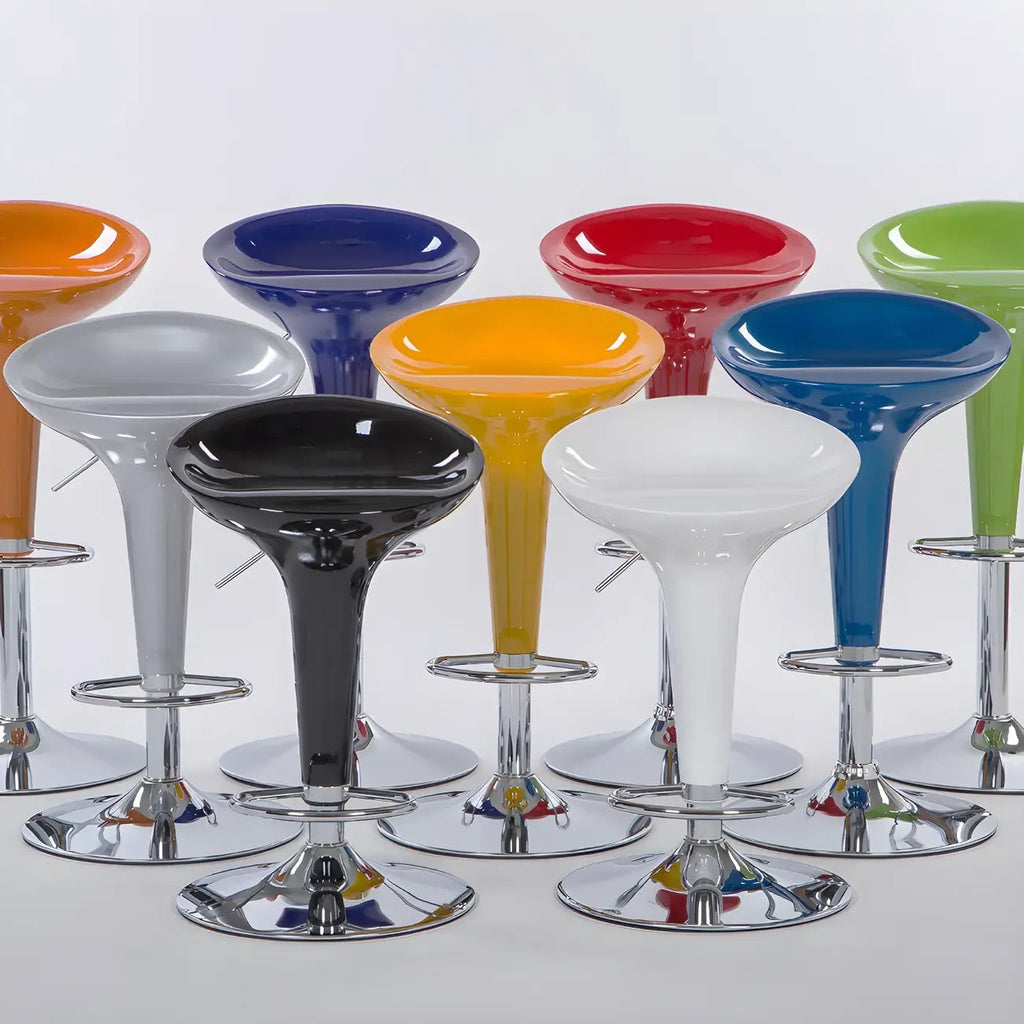 Drehbarer Barhocker aus Kunststoff und Chrom, höhenverstellbar