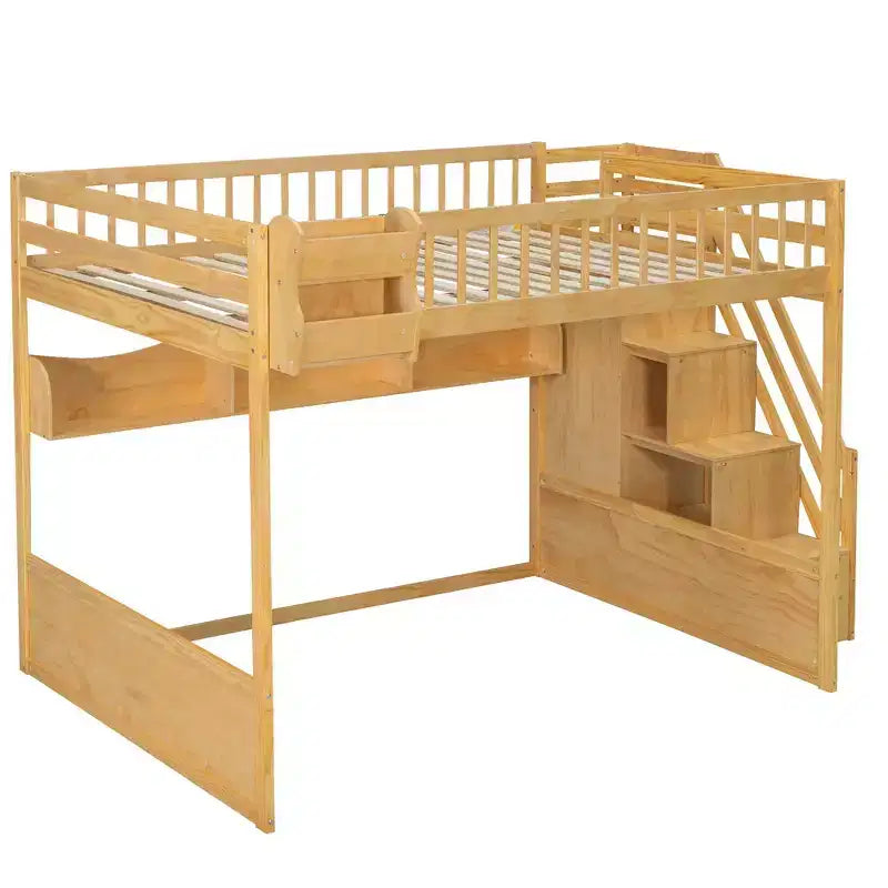 Hoogslaper voor queensize matras met trap, kledingkast en opbergplanken - MDF, 650 lb