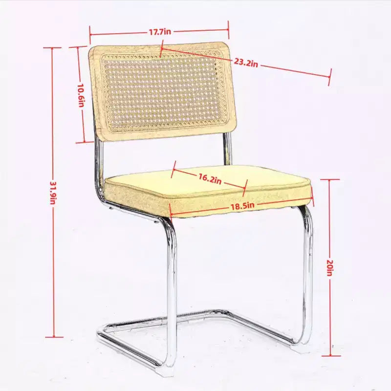 Lot de 2 chaises de salle à manger modernes avec assise en lin, dossier en rotin et piètement chromé