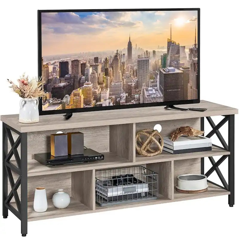 Yaheetech 65-Zoll-TV-Ständer im Industrial-Stil mit 5 TV-Stauraumschränken
