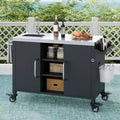 Îlot de cuisine d’extérieur 55.5 avec évier, table de préparation en acier inoxydable avec porte-épices et roulettes verrouillables, chariot pour barbecue, noir - ModernLuxe