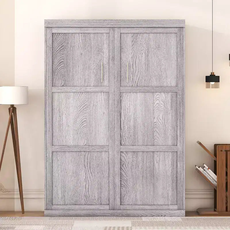 Lit escamotable mural double/simple, armoire-lit en bois, gris