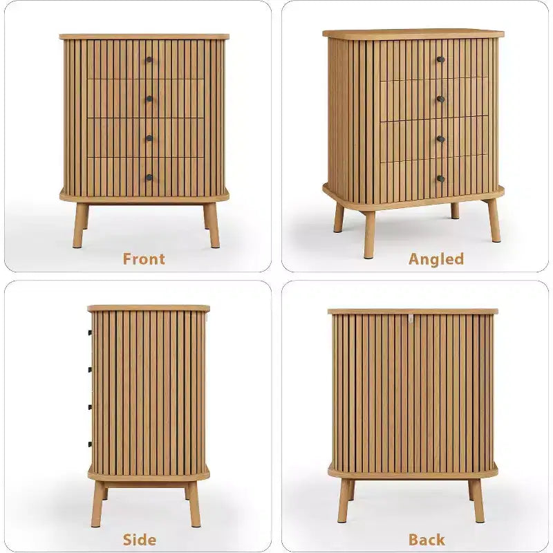 Kommoden mit 4 Schubladen, Schubladenkommode fürs Schlafzimmer, Nachttisch, geräumige Boho-Kommode aus Korbgeflecht mit mattschwarzen Griffen und Holzbeinen