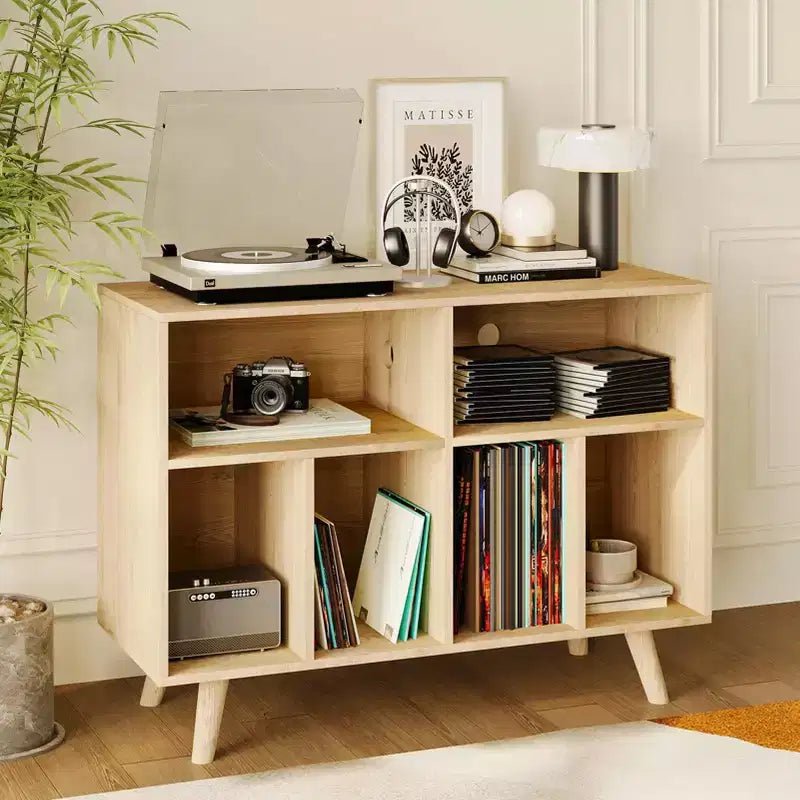 COZONY platenspelermeubel met vinylopslag, decoratieve boekenkast en platenspelerstandaard van 39.5, geschikt voor maximaal 350 platen, voor de woonkamer
