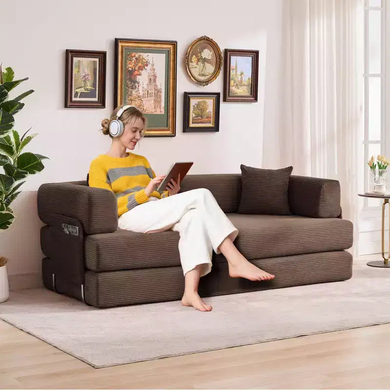 Modernes 79-Futon-Schlafsofa aus Cord für kleine Räume, 5-in-1-Couch mit abnehmbaren Armlehnen und Kissen