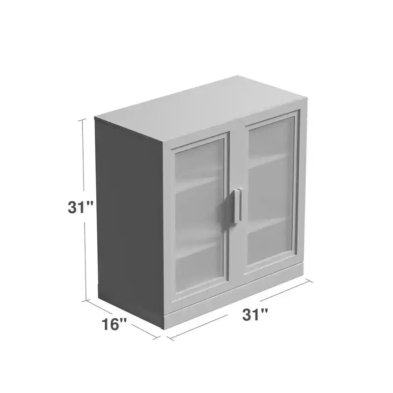 Armoire de rangement décorative haute de 62, en bois à grain apparent avec portes en verre noir et espace suffisant pour 12 étagères