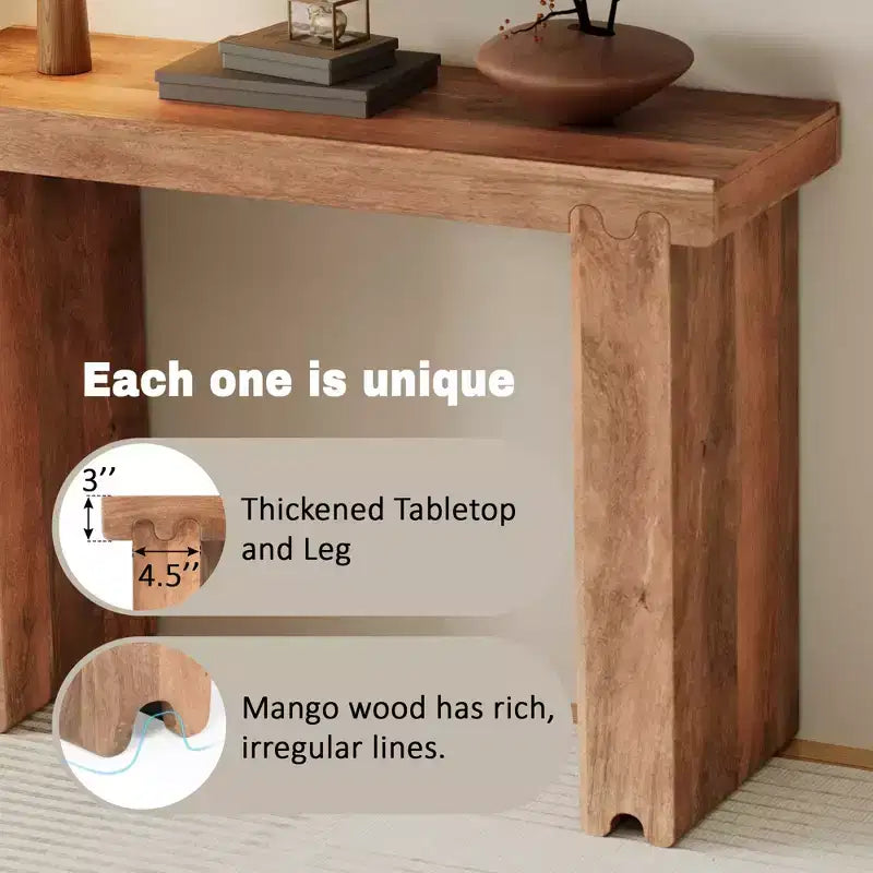Consolle e tavolino da ingresso Whisen in legno di mango, stile rustico minimalista, con piano spesso