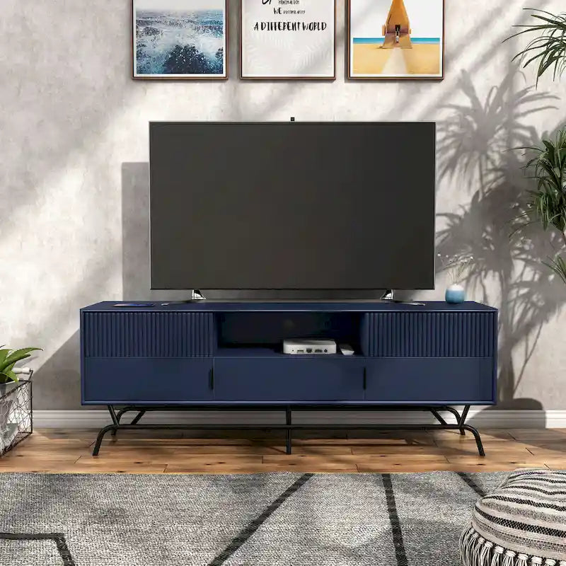 DH BASIC moderner Medien-Schrank mit 3 Schubladen und TV-Ständer, 60 Zoll, mit Kabeldurchführung von Denhour