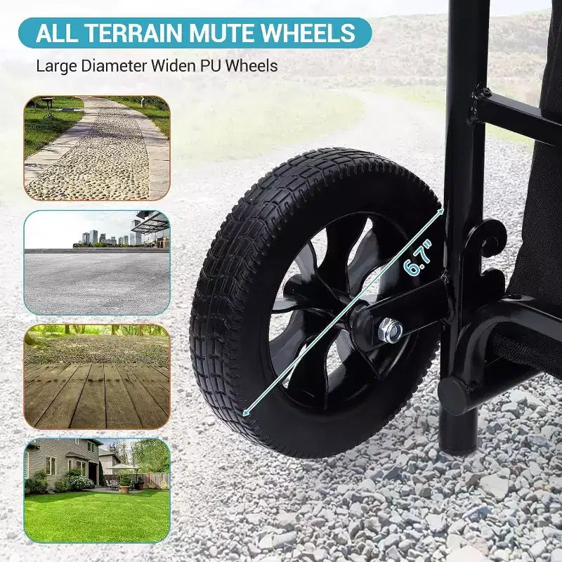 Carrello pieghevole Acekool 2-in-1 con borsa impermeabile rimovibile, cuscino di seduta spesso e manico regolabile antiscivolo, nero
