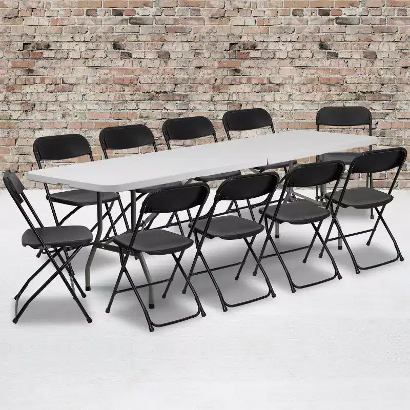 Emma and Oliver set met 8 witte kunststof bi-fold klaptafels voor evenementen/trainingen en 10 klapstoelen