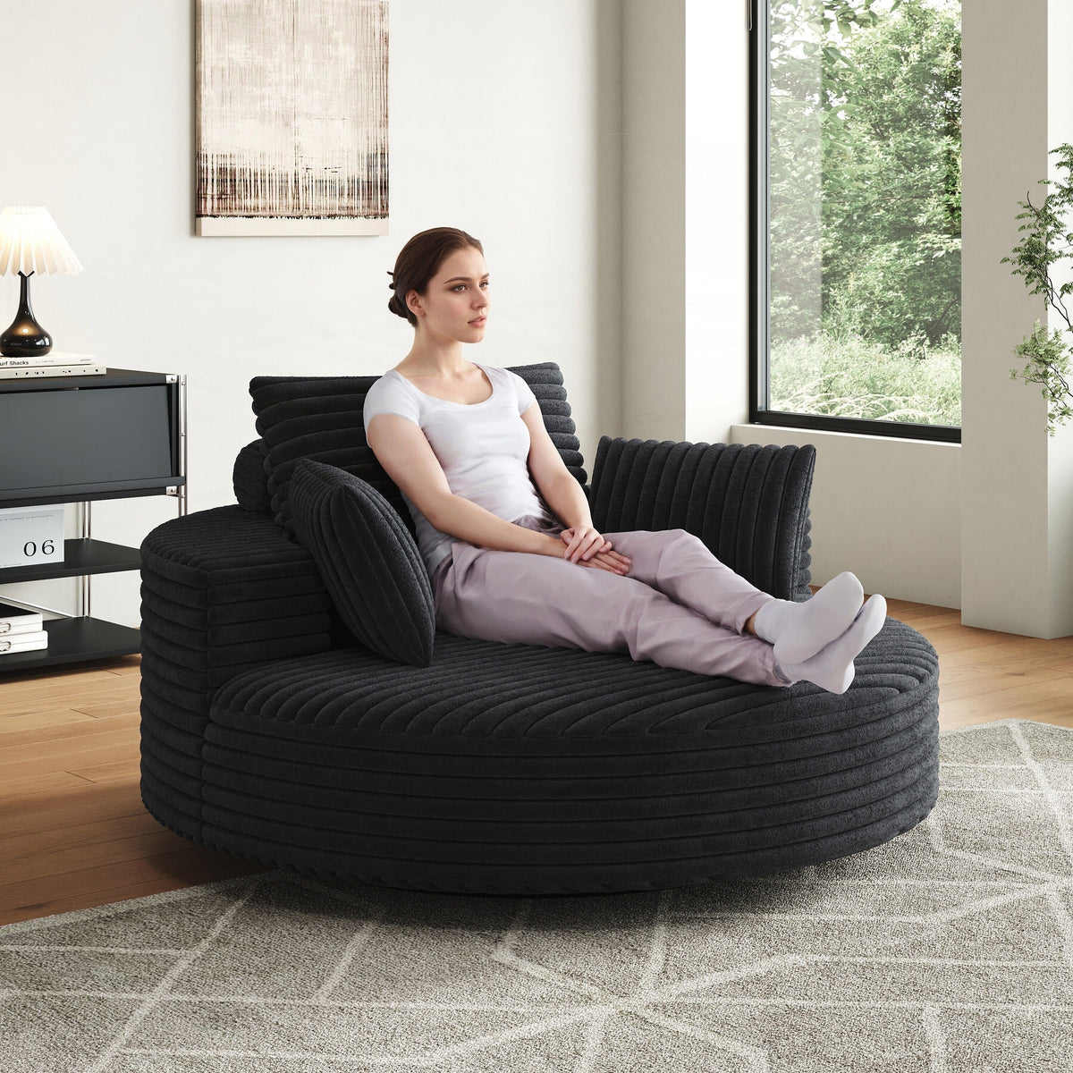 Einzelsessel mit Cord-Chenille-Bezug und Schaumstoffpolsterung, drehbar